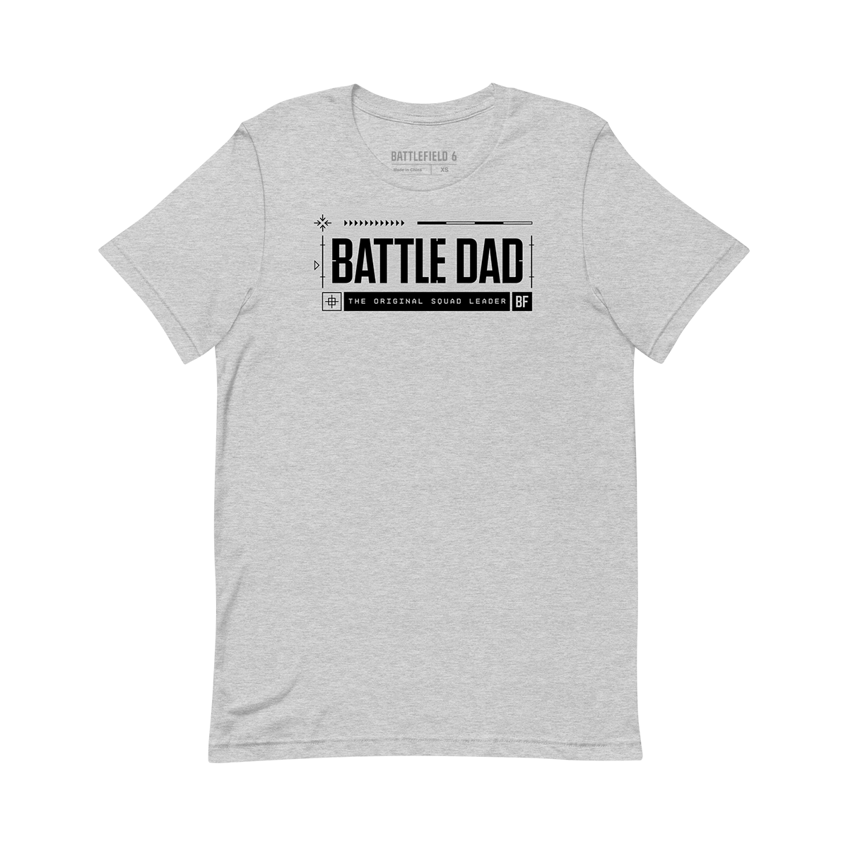 Gray t-shirt with 'BATTLE DAD' text on a white background