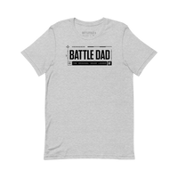 Gray t-shirt with 'BATTLE DAD' text on a white background