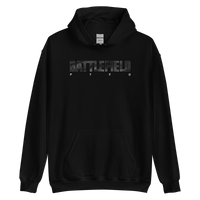 Black hoodie with 'BATTLEFIELD' text on a white background